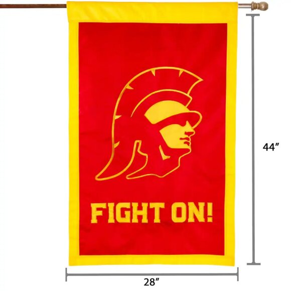 USC Trojans Fight On Two Sided Flag Vertical Mount W28" X H44" Embroidered Logo - Picture 1 of 10